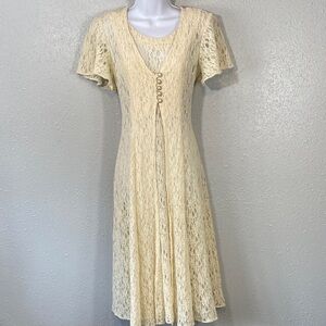 Dressy Betsy Vintage Cream Lace Midi Dress – Size 14